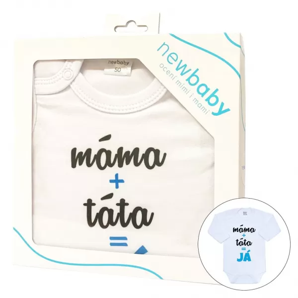 New Baby Body s potiskem máma plus táta rovná se JÁ - dárkové balení
