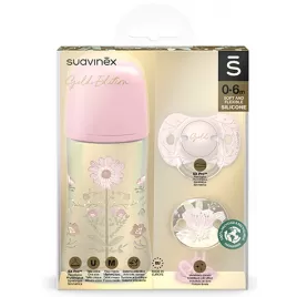 SUAVINEX GOLD SET 270ml + DUDLÍK FYZIOLOGICKÝ 0/6 + KLIP GOLD