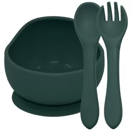 PETITE&MARS Set jídelní silikonový TAKE&MATCH 2 ks miska + příbor 6m+