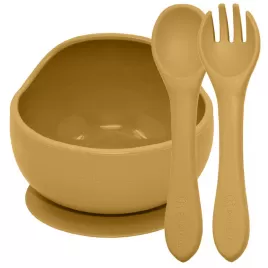 PETITE&MARS Set jídelní silikonový TAKE&MATCH 2 ks miska + příbor 6m+