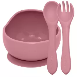 PETITE&MARS Set jídelní silikonový TAKE&MATCH 2 ks miska + příbor 6m+