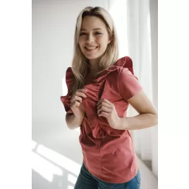 Milk & Love Kojící tričko Milky Waves krátky rukáv hnědo růžová