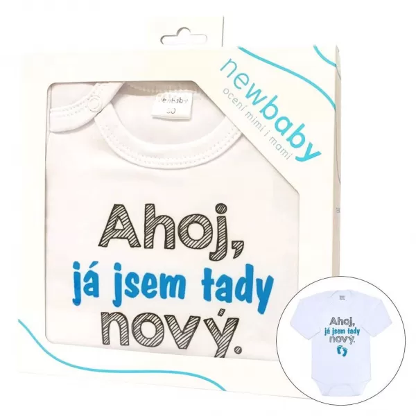 New Baby Body s potiskem Ahoj, já jsem tady nový - dárkové balení