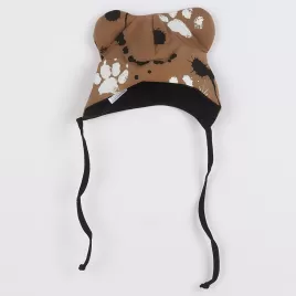 New Baby Kojenecká bavlněná čepička s oušky tlapka hořčicová