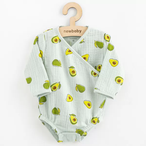 New Baby Kojenecké mušelínové body s bočním zavazováním Avocado