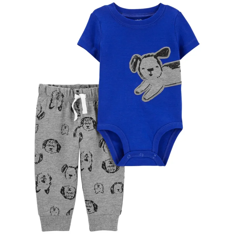 CARTER'S Set 2dílný body kr. rukáv, tepláky Blue Dog kluk NB