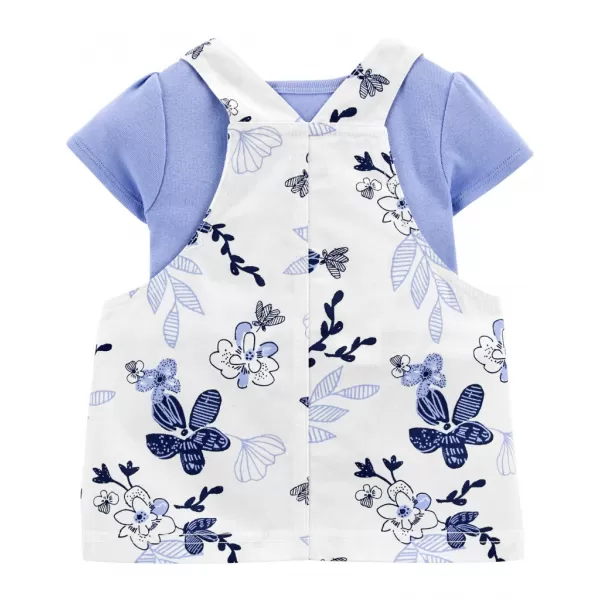 CARTER'S Set 2dílný body kr. rukáv, šaty na kšandy Blue Floral dívka NB/ vel. 56