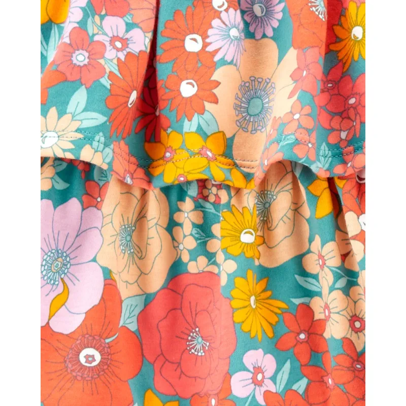 CARTER'S Set 3dílný triko na ramínka, body na ramínka, kraťasy Orange Flowers holka 6m