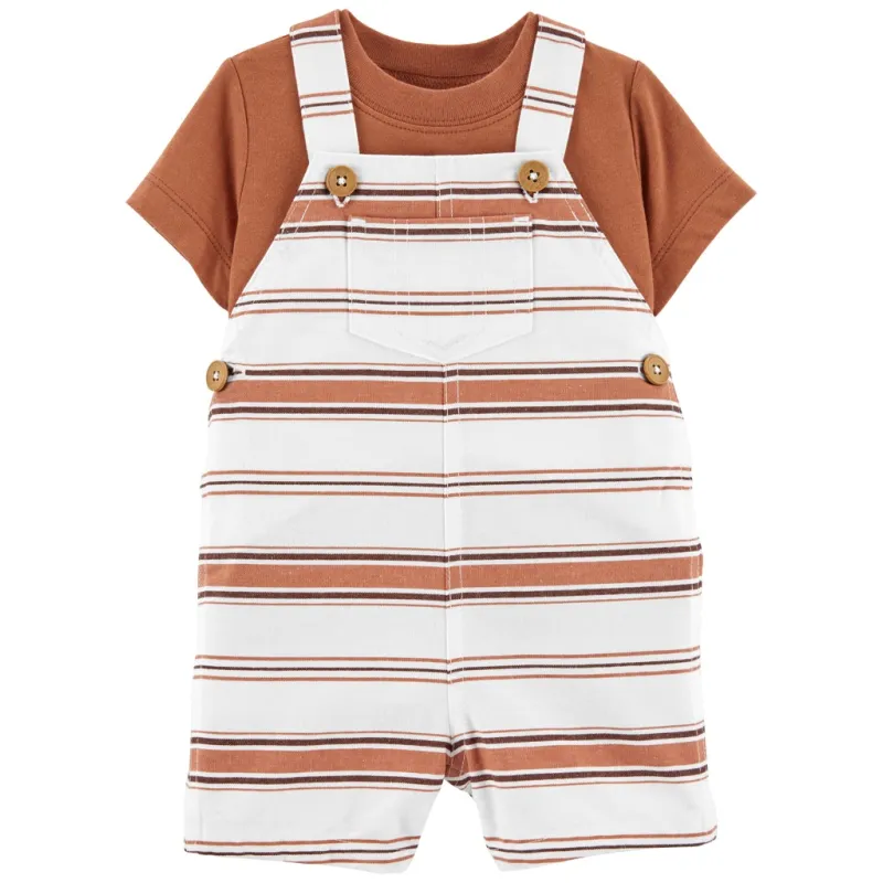CARTER'S Set 2dílný triko kr. rukáv, kraťasy na kšandy Brown Stripes kluk 3m