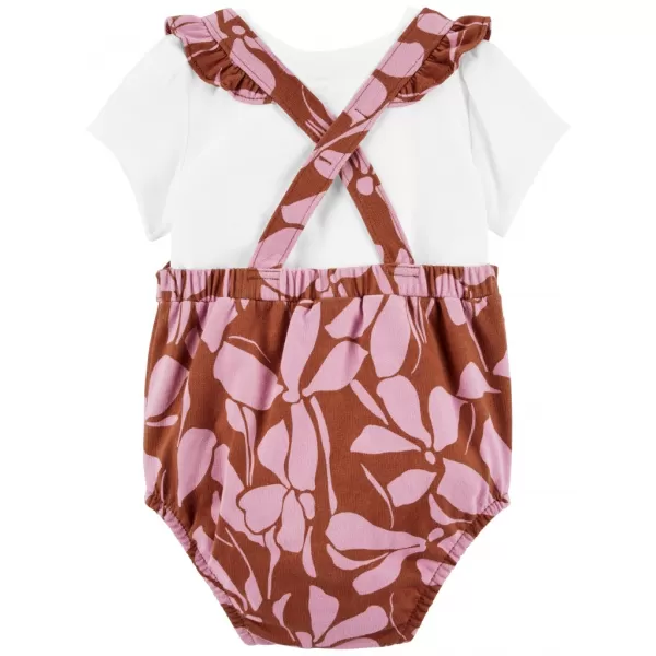 CARTER'S Set 2dílný triko kr. rukáv, kalhotky na kšandy Pink Foral holka 6m
