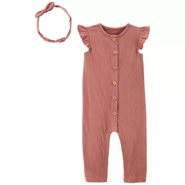 CARTER'S Set 2dílný overal bez rukávů, čelenka Pink holka NB/vel. 56