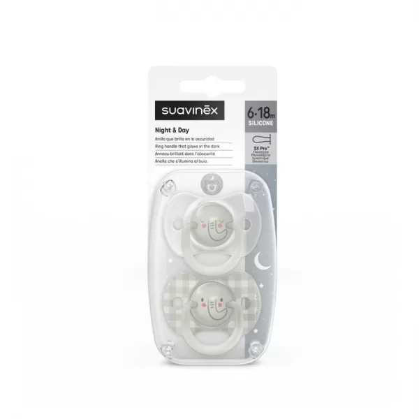 SUAVINEX Šidítko DEN&NOC fyziologické silikon 6-18 m - 2 ks