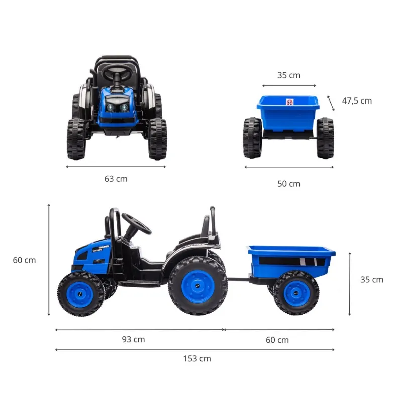 Milly Mally Elektrický traktor s vlečkou Farmer modrý