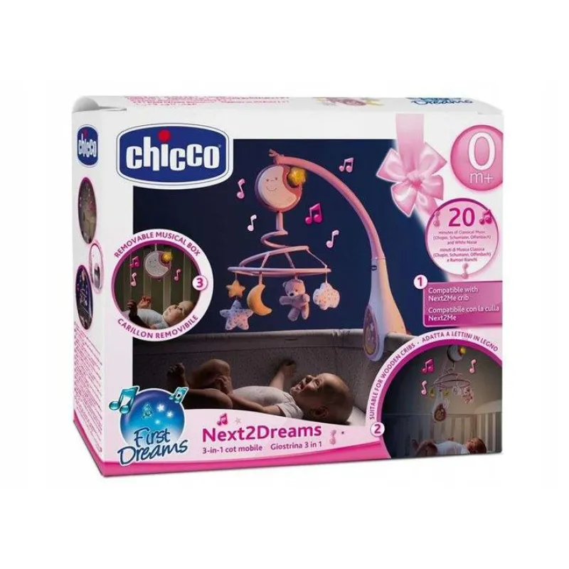 CHICCO Kolotoč nad postýlku a závěsná hračka 3v1 Next2Dreams 0m+