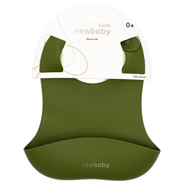 New Baby Silikonový bryndák olivově