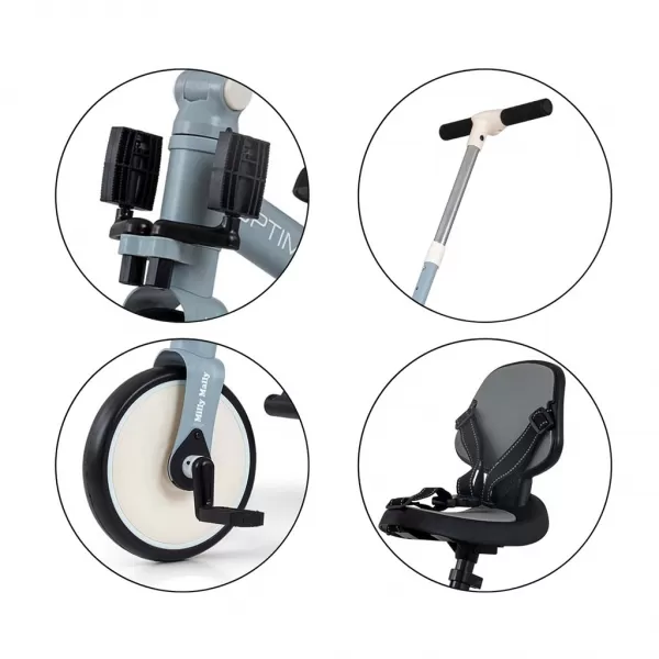 Milly Mally Dětská tříkolka 5v1 Optimus Max s vodící tyčí denim