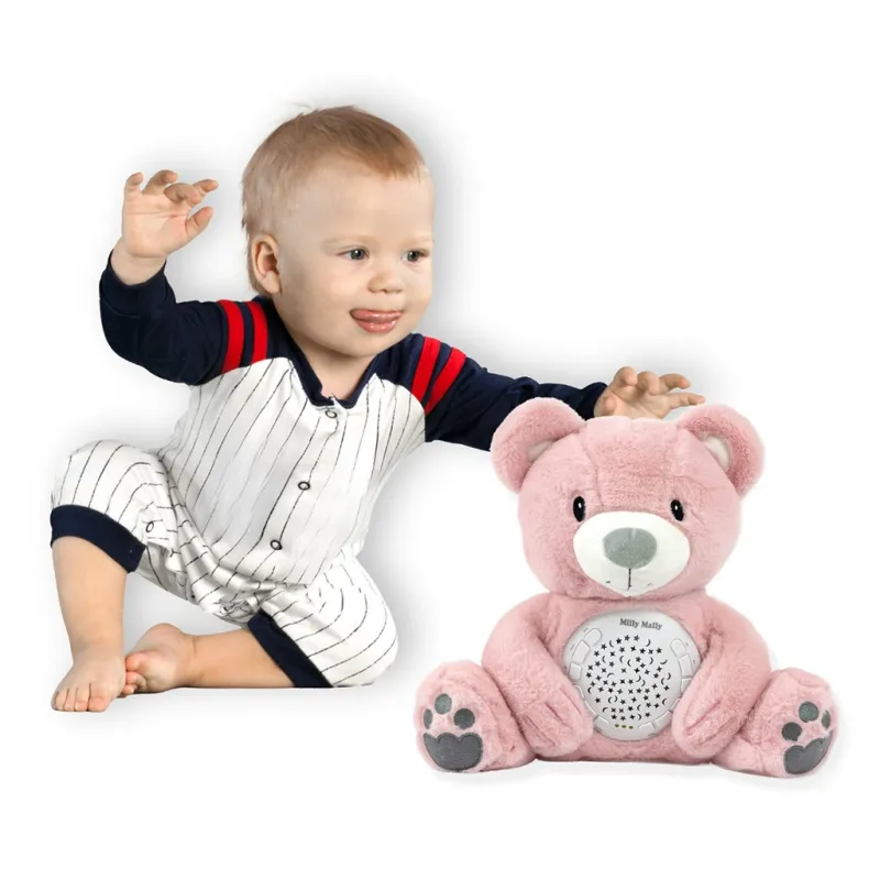 Milly Mally Plyšový usínáček medvídek s projektorem Bear pink
