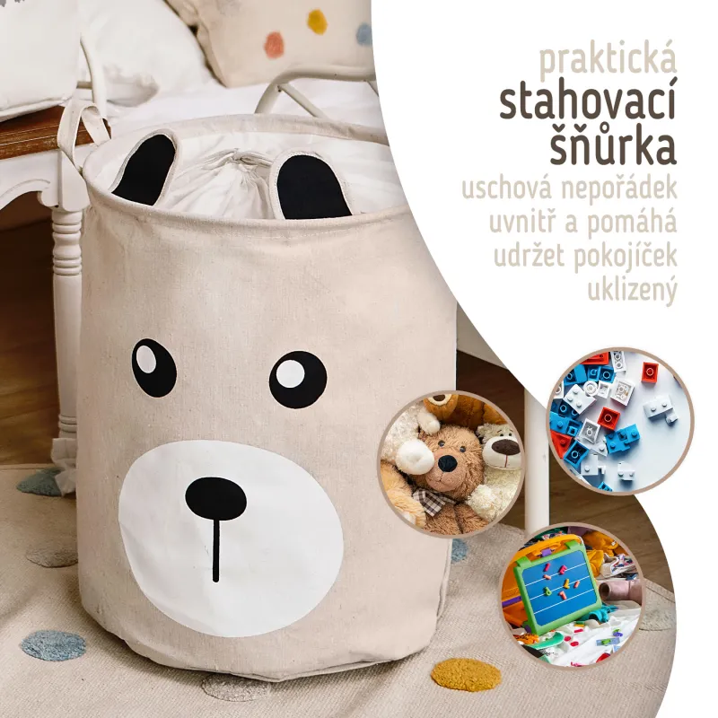 Sipo Koš na hračky se šňůrkou, skládací bavlněný / 43 l, Teddy Bear Beige
