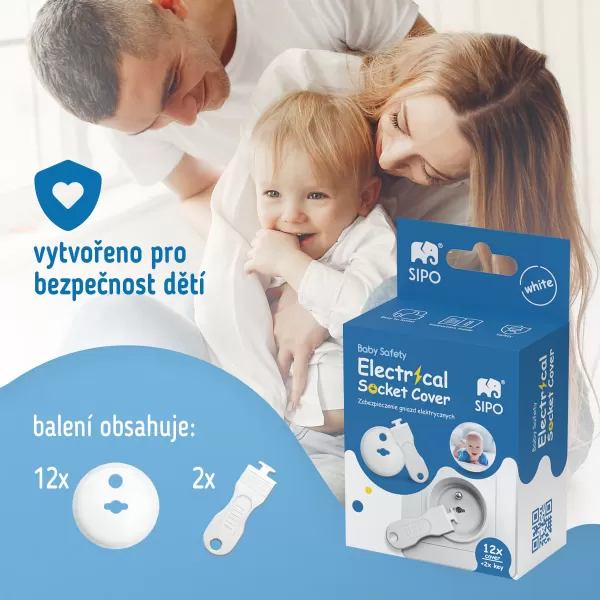 Sipo Ochranné kryty na elektrické zásuvky, set 12ks + 2x klíče, BÍLÁ