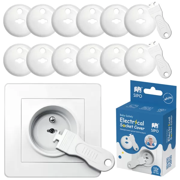 Sipo Ochranné kryty na elektrické zásuvky, set 12ks + 2x klíče, BÍLÁ