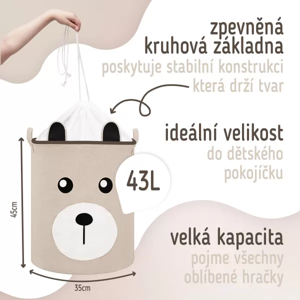Sipo Koš na hračky se šňůrkou, skládací bavlněný / 43 l, Teddy Bear Beige