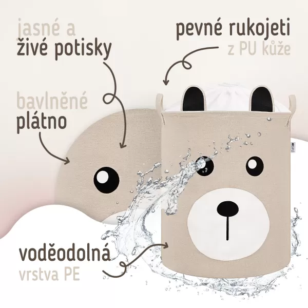 Sipo Koš na hračky se šňůrkou, skládací bavlněný / 43 l, Teddy Bear Beige