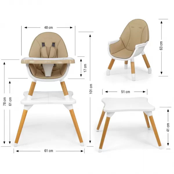 Milly Mally Jídelní židlička 2v1 Malmo beige