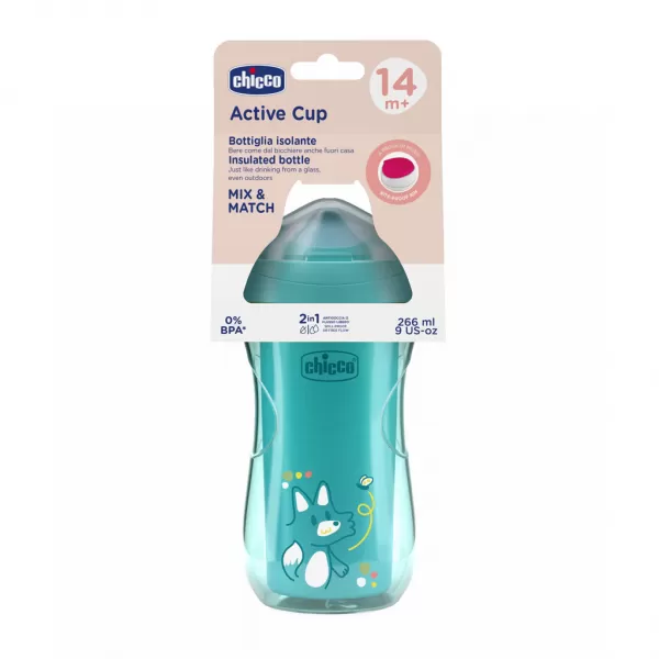 CHICCO Hrneček Active s tvrdým náustkem teal, 14m+