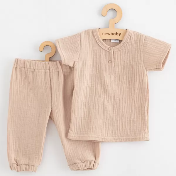 New Baby Kojenecká mušelínová souprava tričko a kalhoty beige