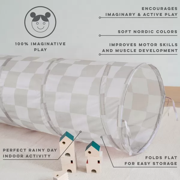 3 SPROUTS Dětský Tunel Recycled Checkerboard Beige