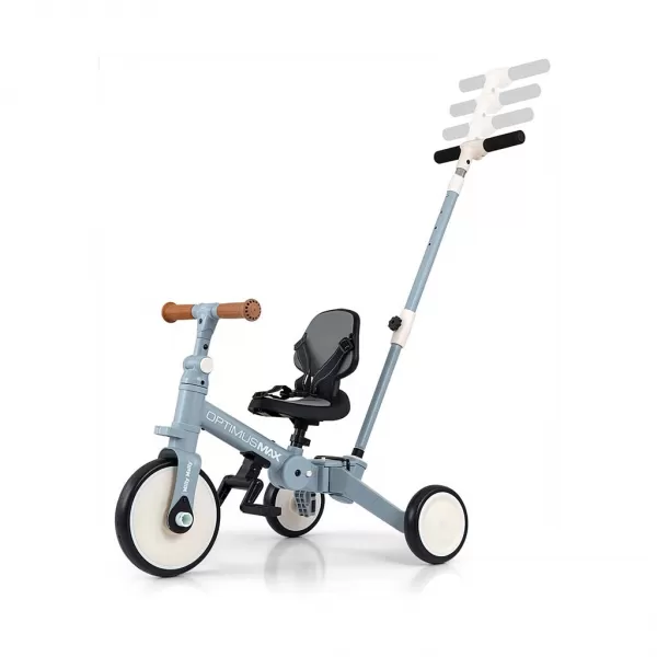 Milly Mally Dětská tříkolka 5v1 Optimus Max s vodící tyčí denim