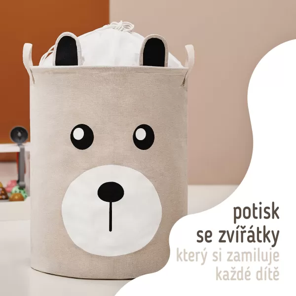 Sipo Koš na hračky se šňůrkou, skládací bavlněný / 43 l, Teddy Bear Beige