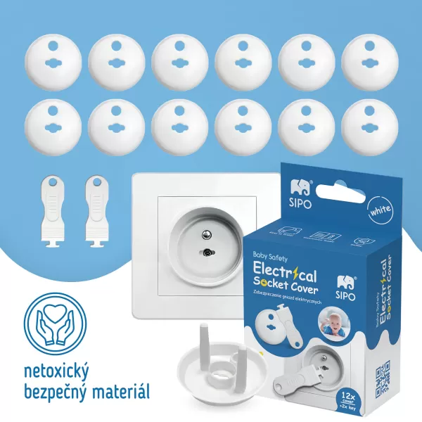 Sipo Ochranné kryty na elektrické zásuvky, set 12ks + 2x klíče, BÍLÁ