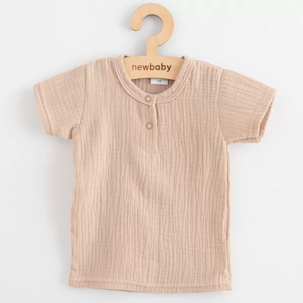 New Baby Kojenecká mušelínová souprava tričko a kalhoty beige