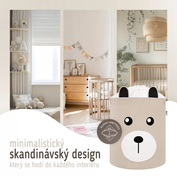 Sipo Koš na hračky se šňůrkou, skládací bavlněný / 43 l, Teddy Bear Beige