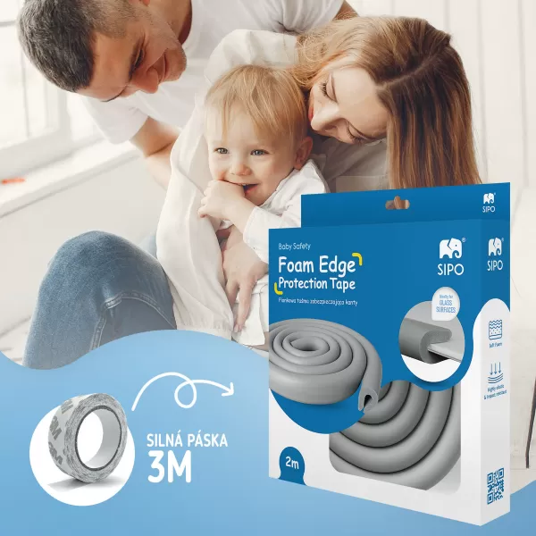 Sipo Ochranná páska pěnová pro ochranu hran a rohů skleněného nábytku, 1ks (2m), ŠEDÁ