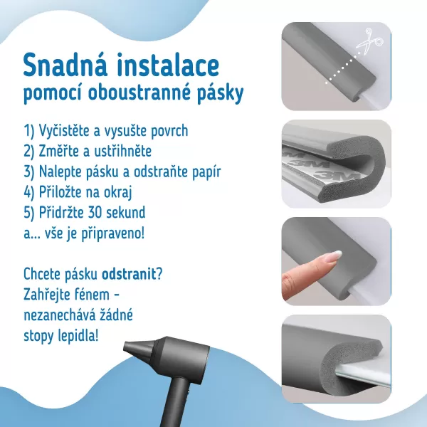 Sipo Ochranná páska pěnová pro ochranu hran a rohů skleněného nábytku, 1ks (2m), ŠEDÁ