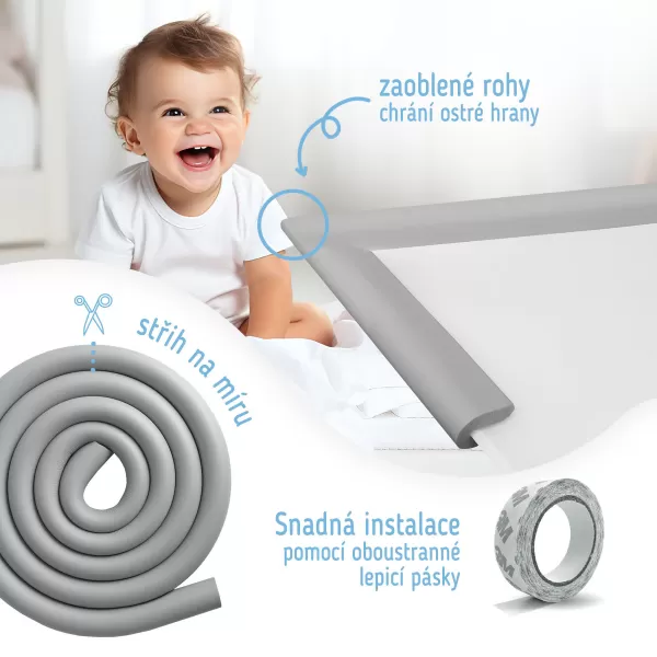 Sipo Ochranná páska pěnová pro ochranu hran a rohů skleněného nábytku, 1ks (2m), ŠEDÁ