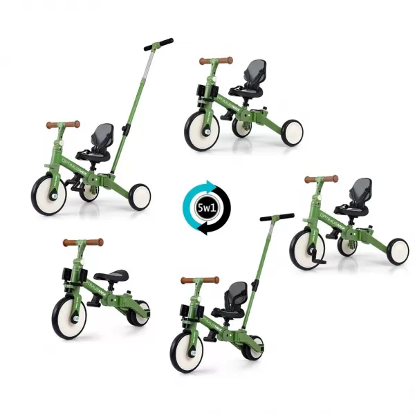 Milly Mally Dětská tříkolka 5v1 Optimus Max s vodící tyčí green