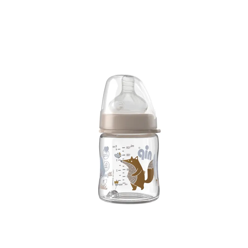 NIP Láhev kojenecká sklo,široká,silkon-S,120ml,0m+,uni