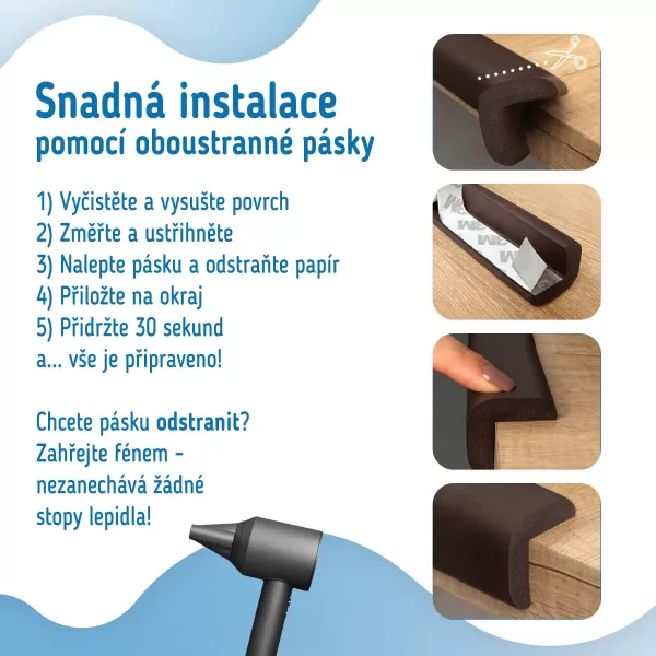 Sipo Ochranná páska pěnová pro ochranu hran a rohů nábytku, 2m, HNĚDÁ