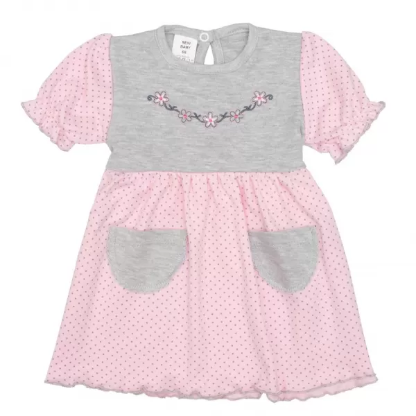 New Baby Kojenecké šatičky s krátkým rukávem Summer dress růžovo-šedé