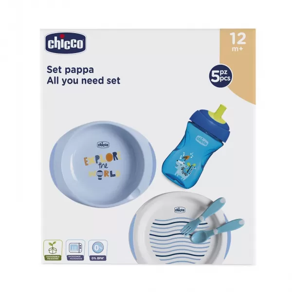 Chicco Set jídelní - talíře, příbory, sklenka, 12m+